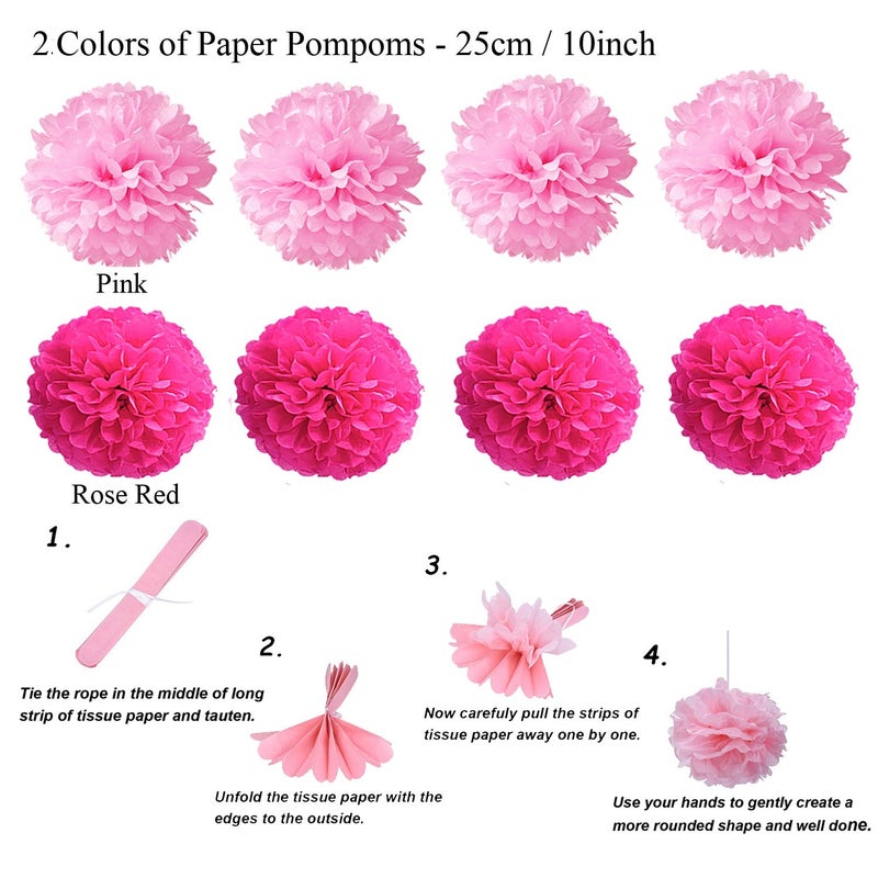 ZERODECO Party Decoration, 21 Pcs Pink Hanging Paper Fans, Pom Poms Flowers, Garlands String Polka Dot and Triangle Bunting Flags for Birthday Parties, Bridal Showers, Baby Showers, Wedding - Image 4
